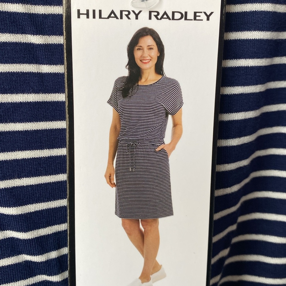 Hilary Radley Ladies' Short Sleeve Dress Ind Blue and White Stripe XS,XL,XXL
